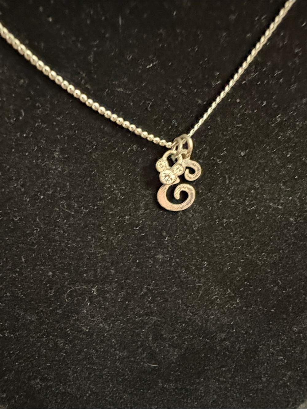 Sterling Tone Initial 'E' Pendant Necklace -with Mickey Mouse Ears